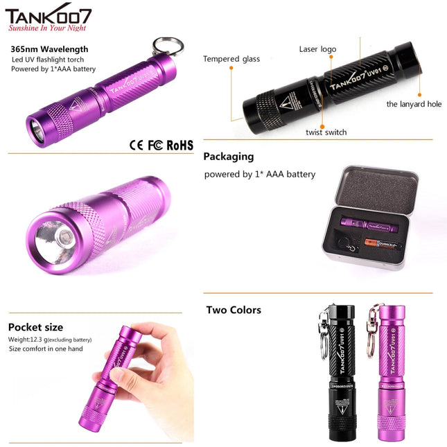 TANK007 UV01 365nm 1W Mini Keychain UV Flashlight - Emergency Gear Backpack