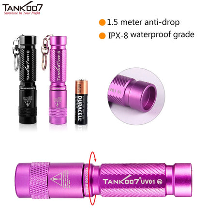 TANK007 UV01 365nm 1W Mini Keychain UV Flashlight - Emergency Gear Backpack