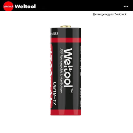 Weltool UB18 - 17 18500 1700mAh USB Rechargeable Li - ion Battery - Emergency Gear Backpack
