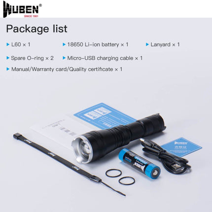 WUBEN L60 Zoomable Flashlight - Emergency Gear Backpack