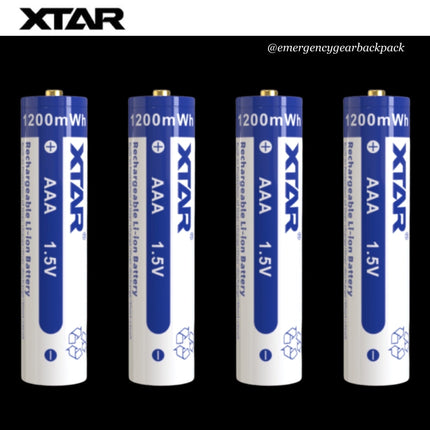 XTAR 1.5V Li - ion Battery AAA 1200mWh/750mAh (Pack 4) - Emergency Gear Backpack