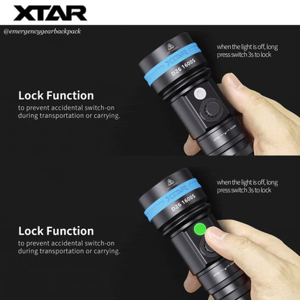 XTAR D26 1600S 100M Diving Flashlight - Emergency Gear Backpack