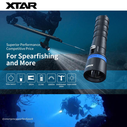 XTAR DS1 1000LMS 282M Spearfishing Diving Flashlight - Emergency Gear Backpack